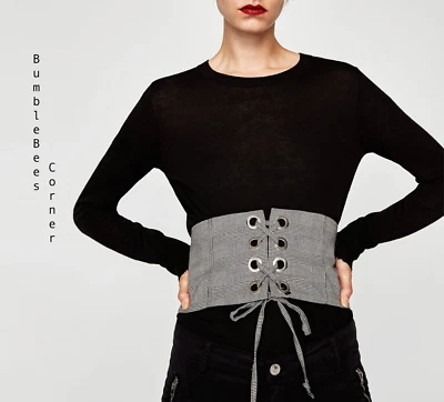 Cinturón corsé ZARA CUADROS OJALES DE METAL con cordones correa de arco 85EU 32US NUEVO CON ETIQUETAS Foto 1 de 4