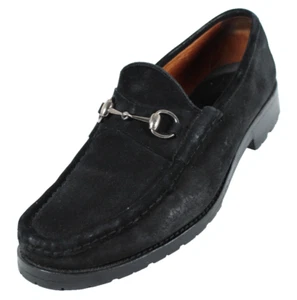 GUCCI Negro Gamuza Puntera Almendra Plata Hebilla Mordida de Caballo Para Hombre Mocasines Zapatos 12 - Imagen 1 de 17