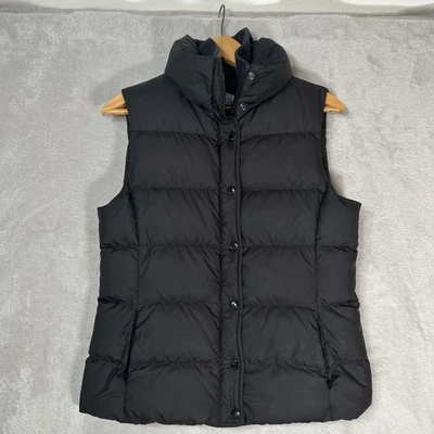 Chaleco J Crew para mujer pequeño negro acolchado plumas de aves acuáticas cremallera completa broches de presión Foto 1 de 4