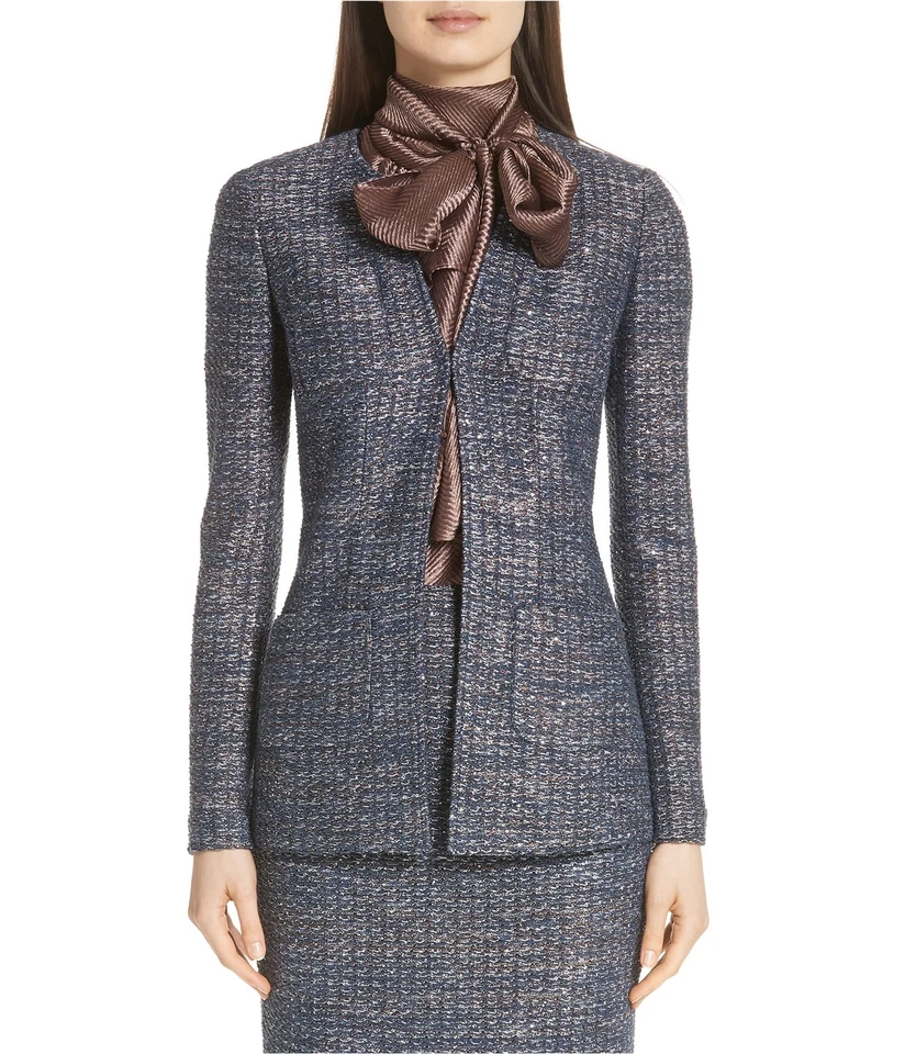 St. John Womens Sequin Tweed Knit One Button Blazer Jacket, Blue, 8 - Image 1 of 1