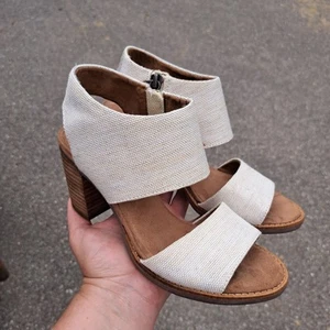 Toms Mallorca City Damen-Sandalen Textil Natur Blockabsatz Größe 6,5 hellbraun - Bild 1 von 7