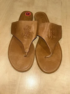 Lauren Ralph Lauren Deandra Leder Zehenstegsandalen Größe 10 braun - Bild 1 von 4