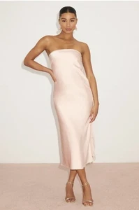 Lulus Effortless Bliss Midikleid neu mit Etikett XS Rouge Rosa Satin trägerlos Wasserfallausschnitt - Bild 1 von 14