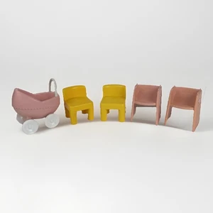 VTG Little Tikes Dollhouse Furniture 90s Yellow Chairs High Chair Stroller Buggy - Picture 1 of 15
