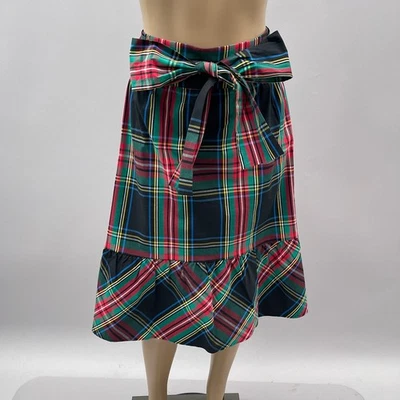 J. Crew Factory Skirt Women 12 Big Bow Midi Tartan Plaid Ruffle Holiday Preppy - Image 1 of 4