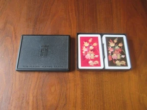 Vintage KEM Plastik Spielkarten Doppeldeck Set Herbst/Herbst Blätter mit Hülle - Bild 1 von 7