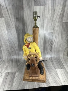 VINTAGE NAUTICAL OLD SALTY FISHERMAN CERAMIC TABLE LAMP 30” TALL FROM THE 1970'S - Picture 1 of 6