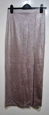 Falda midi lápiz acanalada rosa perla Missguided UK12 EU40 US8 falda dividida frontal Foto 1 de 4