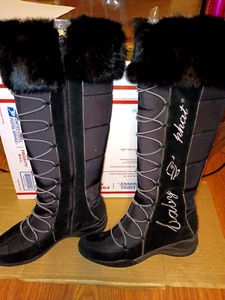 Baby Phat Ladies 9-9.5 Black Lace Up Look Fur Top Knee Boots. - Picture 1 of 6