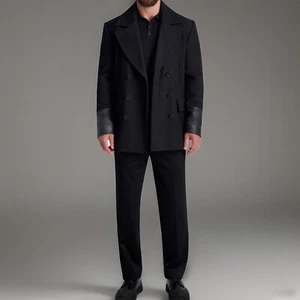 KARL LAGERFELD ABRIGO DOBLE BOTONADURA HOMBRE MEZCLA LANA NEGRO 2XL - Imagen 1 de 5