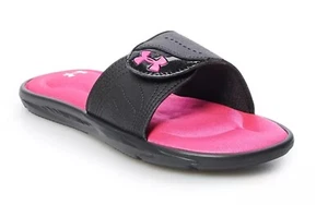 Under Armour Ignite IX slides flip flop sandals shoes NWT girl 5 black pink - Picture 1 of 1