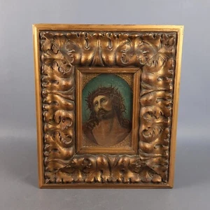 Antico Quadro Volto Cristo Dipinto Olio Su Tavoletta Telata Arte Sacra Primi 900 - Imagen 1 de 15