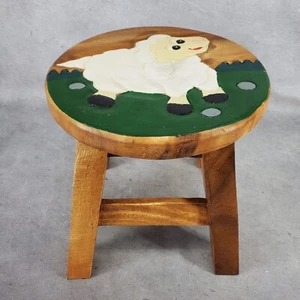 Little Sheep Hand Carved Short Stool Acacia Hardwood Decorative Kids Stool - Picture 1 of 9