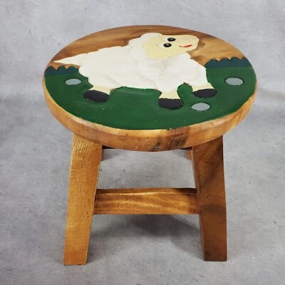 Little Sheep Hand Carved Short Stool Acacia Hardwood Decorative Kids Stool - Image 1 of 4