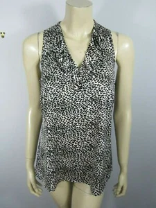 *Ann Taylor* Black/Off-White Sleeveless Raffle Woman Top Blouse Size 8 M - Picture 1 of 4