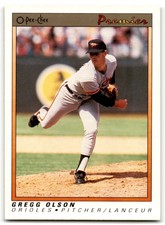 1991 O-PEE-CHEE PREMIER GREGG OLSON BALTIMORE ORIOLES #93
