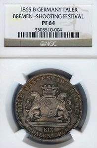 German States Bremen 1865 Taler Coin Thaler NGC PF 64, PROOF/PP Shooting RARE - Picture 1 of 3