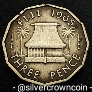 Fiji 3 Pence 1965. KM#22. Threepence coin. Native Dwelling. Elizabeth II. Palms. - Picture 1 of 7