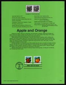 USA, SCOTT # 3491-3492, SOUVENIR PAGE - APPLE & ORANGE FRUIT, YEAR 2001 - Picture 1 of 1