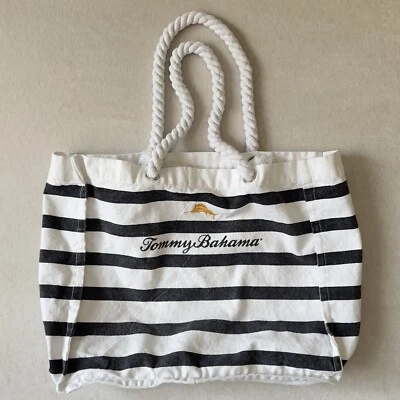 Tommy Bahama Black & White Striped Canvas Bag - Image 1 of 4