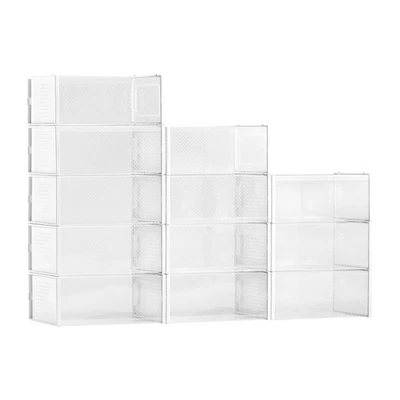 Paquete de 12 cajas de zapatos delanteras transparentes - organizadores de almacenamiento apilables blancos para talla 11 Foto 1 de 4