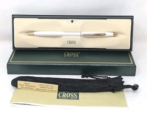 CROSS CENTURY CLASSIC Pearl White & Gold Trim Ballpoint Pen - Retired Line - Picture 1 of 4