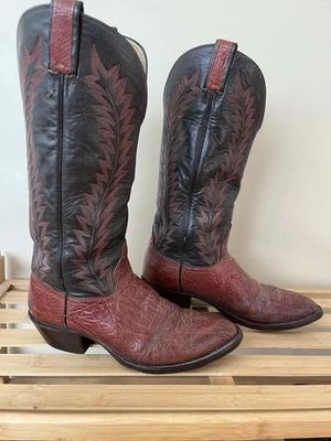 Hondo Boots Mens 8.5 Cowboy Exotic Hide Leather Red Black Western Style Heel VTG - Image 1 of 4