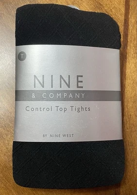 Medias Control Top negras altas de Nine West estampadas nuevas en paquete Foto 1 de 4
