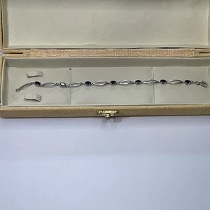 Bracciale a maglie in argento sterling 925 zaffiro blu tenuta 7,5 pollici - Foto 1 di 11