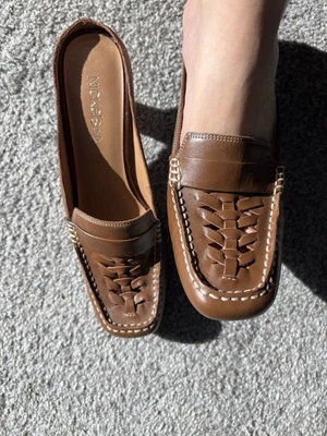 Коричневый кожаный верхний коричневый квадратный носок каблук без шнуровки Mules - размер 7 - Изображение 1 из 4