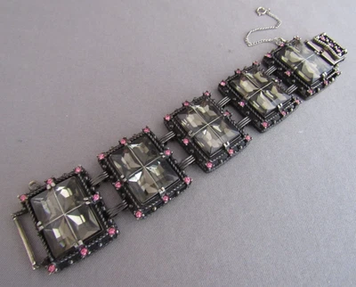 PULSERA TENIS CADENA ESTRÁS ROSA GRIS METAL PISTOLA GRUESA de colección Foto 1 de 4