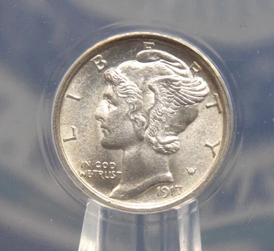1917 "S" Mercury SILVER Dime 10c ANACS MS63 FSB #886 **FULL BANDS** BU Unc ECC&C - Image 1 of 4