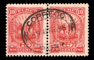 Peru XV, 10 C. waag.Paar Ausgabe der Aufständischen in Nordperu 1895,gestempelt - Bild 1 von 1