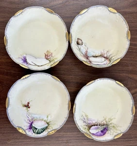 "4 cuencos de ramo de concha pintados a mano Haviland & Co. Limoges Francia 7,25"" antiguos" - Imagen 1 de 14