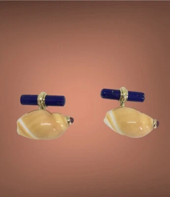 Men's Shell Lapis Lazuli Ruby 18k Yellow Gold Cufflinks - Image 1 of 4