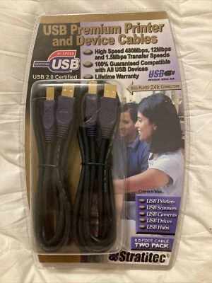 Stratitec Premium USB Printer & Device Cables 2 Pack 6.5 ft - Image 1 of 3