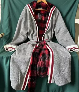 Pook Canada Faux-Fur Reversible Red Plaid Hooded House Coat w/pockets Unisex Xl - Picture 1 of 11