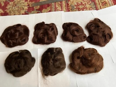 Pelucas de cabello 100 % humano moño mediano extensión garra rizada rojo marrón/marrón/oscuro Foto 1 de 4