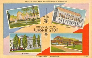 Postal WA: Universidad de Washington, Seattle, Washington, Multiview años 40 - Imagen 1 de 2