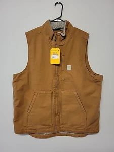 Carhartt Men Loose Fit Washed Duck Sherpa-Lined Mock/Neck Vest Brown Sz L - Picture 1 of 5