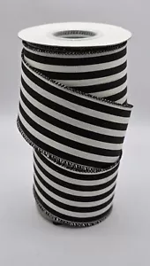 63mm Width Wired Black and White Stripe Ribbon, 4 Lengths, Bows, Crafting - Picture 1 of 1