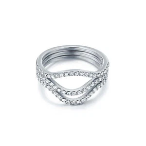 Wave Stackable Ring Set with Swarovski Crystals Rhodium Plated - Picture 1 of 3