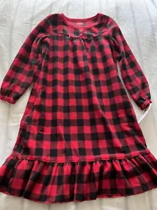 Carters Girls Size 6 Nightgown Fleece Warm Cozy Red Black Buffalo Check Ruffle - Picture 1 of 4