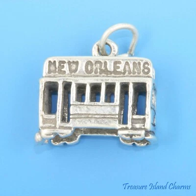 Dije de plata esterlina 925 3D teleférico callejero de Nueva Orleans HECHO EN EE. UU. Foto 1 de 2