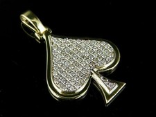 Sterling Silver Round Moissanite Iced Ace Spade Pendant 14k Yellow Gold Plated