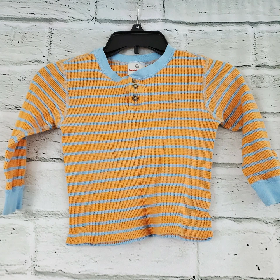 Hanna andersson 110 Orange Blue Striped Thermal Boys Top Size 5 Cotton - Image 1 of 4