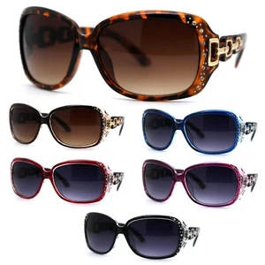 Womens Luxury Rhinestone Jewel Trim Metal Chain Arm Sunglasses - Picture 1 of 25