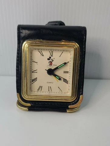 VTG RARE* DISNEY MICKEY MOUSE MOV'T FOLDING TRAVEL CLOCK  Glowing Clock Arms Cover