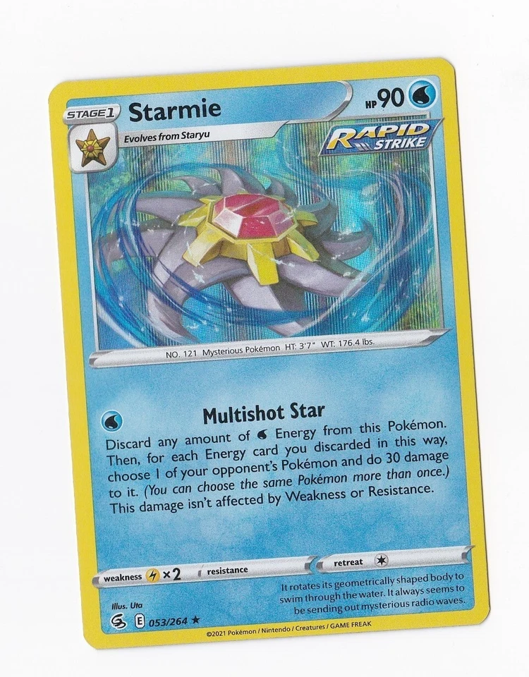 2021 Pokémon Stage 1 STARMIE HP 90 053/264 Holo Evolves from Staryu Rapid Strike - Image 1 of 1