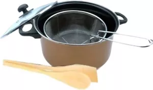 Copper 5pc Non Stick Chip Pan Deep Fat Fryer Cooking Pot Frying Basket Set 24cm - Picture 1 of 6